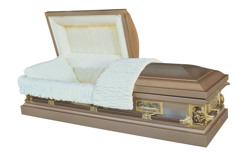 Pieta Copper Casket - Brushed Steel with Rosetan Interior